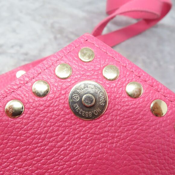 BTB Los Angeles Hot Pink Rocker Biker Styling Leather Gold Studded Crossbody Bag - Picture 13 of 16